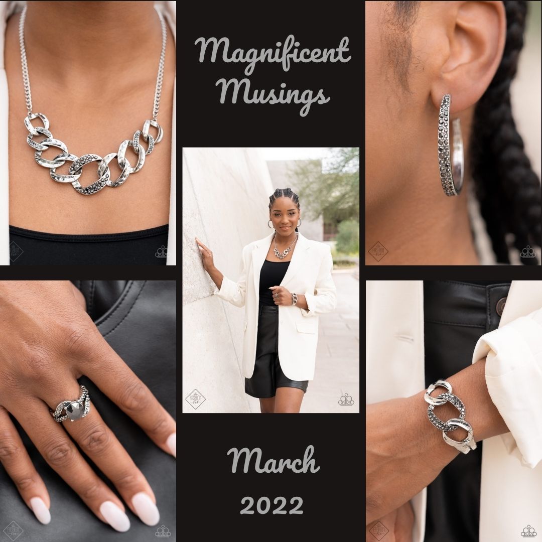 Magnificent Musings Complete Trend Blend - March 2022 Fashion Fix Set the Magnificent Musings Collection features bold statement pieces and edgy designs. Reveling in sassy, unapologetic fashion, Magnificent Musings mavens confidently express themselves through glamorously grungy styles and smoldering looks. Mysterious and unpredictable, the Magnificent Musings Collection was made for the self-assured individual who artfully invites their admirers to do a double take when they walk into a room.