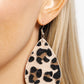 Paparazzi Accessories - Ra, Ra, Roar - Brown Earring featuring fuzzy cheetah print, a brown leather teardrop swings from the ear for a wild look. Earring attaches to a standard fishhook fitting. Sold as one pair of earrings.
