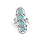 Radiating with antiqued circular frames, a row of dainty turquoise stones climb the finger dramatically for a statement-making finish. Features a stretchy band for a flexible fit.  Sold as one individual ring.