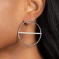 Paparazzi Accessories - Dynamic Diameter - Silver Earrings a glistening silver bar runs horizontally across the center of an oversized silver hoop, adding a timeless twist to the classic display. Earring attaches to a standard post fitting.  Sold as one pair of post earrings.