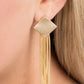 Paparazzi Accessories - Experimental Elegance - Gold Earrings a curtain of rounded gold snake chains stream out from the bottom of a scratched gold frame, creating an edgy tassel. Earring attaches to a standard post fitting. Sold as one pair of post earrings.