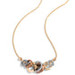 Paparazzi Accessories - Mechanical Mischief - Multi Necklaces a&nbsp;gritty assortment of ropelike rings, hammered rings, and faceted rings in gold, silver, and copper finishes glide along a rounded gold snake chain, creating an intense industrial display below the collar. Features an adjustable clasp closure.  Sold as one individual necklace. Includes one pair of matching earrings.