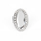 Paparazzi Accessories - Believe in Bling - White Ring bordered by a glitzy ring of white rhinestones, an oblong white gem embellishes the center of a dramatically oversized silver frame for a blinding finish. Features a stretchy band for a flexible fit.  Sold as one individual ring.