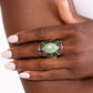 Paparazzi Accessories - Happily EVERGLADE After - Green Rings glassy Loden Frost bead glistens atop a backdrop of silver vine-like filigree, blooming into an enchanting pop of color atop the finger. Features a stretchy band for a flexible fit.  Featured inside The Preview at Made for More!  Sold as one individual ring.