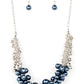 Paparazzi Accessories - Bonus Points - Blue Necklace a bubbly cluster of blue pearls are bunched together between hanging silver beads that dangle between jampacked rows of silver rings, resulting in exaggerated effervescence below the collar. Features an adjustable clasp closure.  Sold as one individual necklace. Includes one pair of matching earrings.