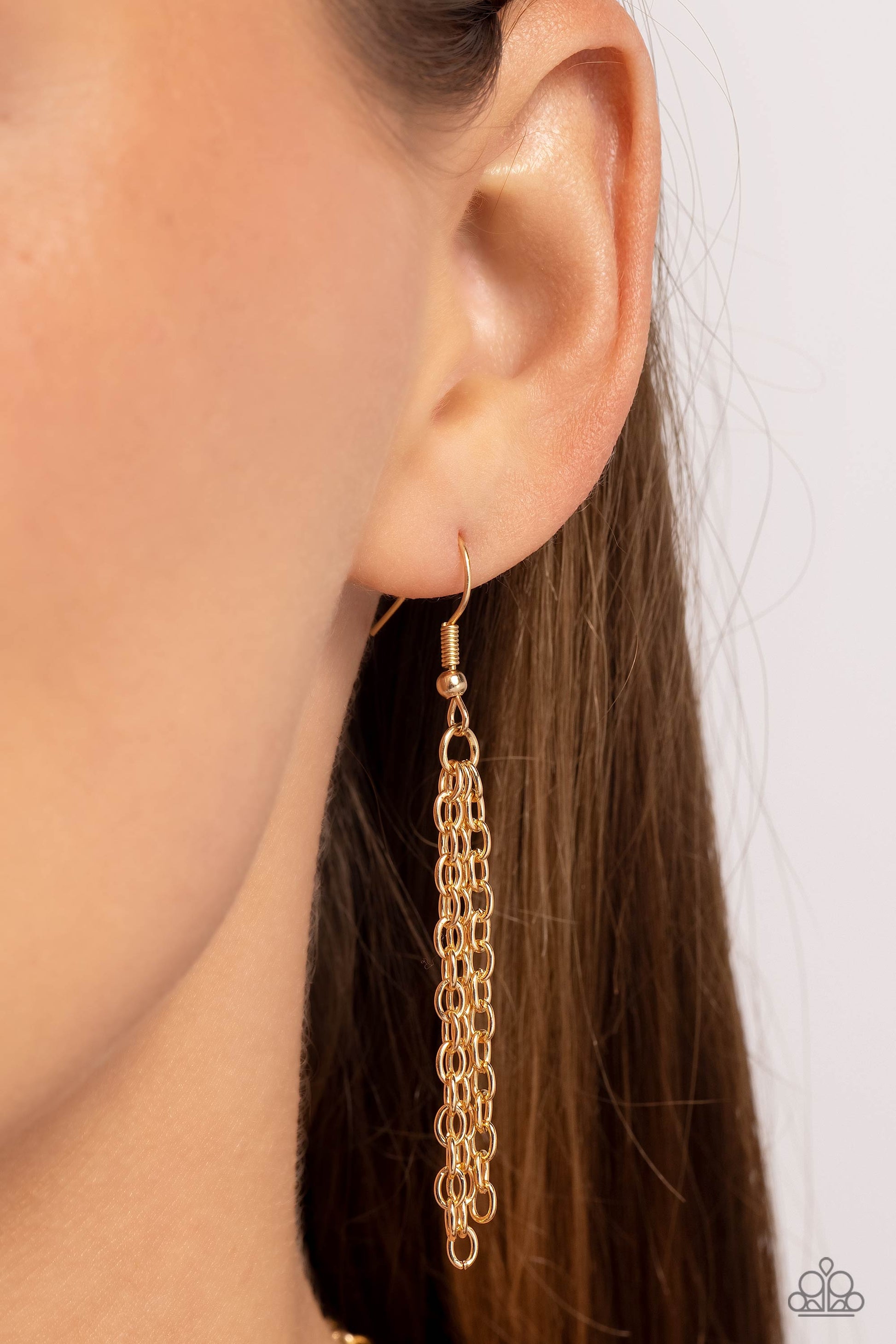 Paparazzi Accessories - WOODnt Dream of It - Gold Necklaces a circular piece of wood is nestled inside a simple gold fitting along a mismatched gold chain, creating an earthy pendant below the collar. Features an adjustable clasp closure.  Sold as one individual necklace. Includes one pair of matching earrings.