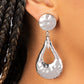 Paparazzi Accessories - Metallic Magic - Silver Clip-On Earrings a hammered silver teardrop swings from the bottom of a hammered silver disc, resulting in monochromatic magic. Earring attaches to a standard clip-on fitting.