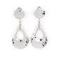 Paparazzi Accessories - Metallic Magic - Silver Clip-On Earrings a hammered silver teardrop swings from the bottom of a hammered silver disc, resulting in monochromatic magic. Earring attaches to a standard clip-on fitting.