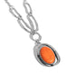 Paparazzi Accessories - Sandstone Stroll - Orange Necklaces a silver links give way to an exaggerated orange stone encased in a rippling silver frame with irregular borders, to create a bold focal point. Features an adjustable clasp closure. As the stone elements in this piece are natural, some color variation is normal.  Featured inside The Preview at Made for More! Sold as one individual necklace. Includes one pair of matching earrings.