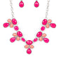 Paparazzi Accessories - Midsummer Meadow - Pink Necklaces featuring dizzying faceted finishes, a collection of oval, round, and teardrop shaped beads in vibrant shades of coral and Pink Peacock cluster into colorful frames around dainty white rhinestones. The whimsical frames connect below the collar, resulting in a summery pop of color. Features an adjustable clasp closure.  Sold as one individual necklace. Includes one pair of matching earrings.
