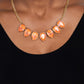 Paparazzi Accessories - FLIRTY Dancing - Orange Necklaces gliding down a classic gold chain, a twinkling collection of gold-pronged, orange, reflective, upside down teardrops glitter down the chest. The sparkly and sharp display fearlessly dances to its own beat, creating a flirtatiously fierce fringe. Features an adjustable clasp closure.  Sold as one individual necklace. Includes one pair of matching earrings.