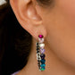 Paparazzi Accessories - Hypnotic Heart Attack - Multi June 2023 LOP Hoop Earrings Featuring a scalloped heart frame, glittery heart rhinestones in shades of pink, iridescence, purple, blue, and a refracted green shimmer slowly decrease in size as they curve down the ear to meet dainty silver hearts for a romantic statement. Earring attaches to a standard post fitting. Hoop measures approximately 1 3/4" in diameter. Due to its prismatic palette, color may vary.  Sold as one pair of hoop earrings.
