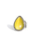 Paparazzi Accessories - The Rain in MAINE - Yellow Rings encased in a layered silver frame of smooth rope-like texture, an oversized yellow cat's eye teardrop shines amongst airy bands of silver, creating a dramatic display of color atop the finger. Features a stretchy band for a flexible fit.  Sold as one individual ring.