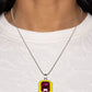 Paparazzi Accessories - Emerald Energy - Multi Necklace an oversized, fuchsia emerald-cut gem is bordered by a frame of neon Love Bird, creating a bright pendant that swings from the bottom of a silver snake chain. Features an adjustable clasp closure.  Sold as one individual necklace. Includes one pair of matching earrings.