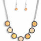 Paparazzi Accessories - Looking for DOUBLE - Orange Necklaces suspended between dainty layers of silver chain, a collection of glassy peach and orange gems featuring a refracted shimmer and an opalescent finish link along the collar to create a hypnotic pop of color. Due to its prismatic palette, color may vary.  Sold as one individual necklace. Includes one pair of matching earrings.