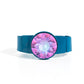 Paparazzi Accessories - Exaggerated Ego - September 2023 Life of the Party - Blue Bracelet featuring a UV shimmer, an exaggerated purple gem is pressed into a metallic blue fitting along bold rectangular frames around the wrist on stretchy bands for a colorful summer look.  Sold as one individual bracelet.  Order date 9/15/23