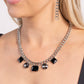 Paparazzi Accessories - Alternating Audacity - Black Necklaces featuring black and smoky finishes, a collection of geometric gems in sleek silver fittings adorns the center of a thick silver chain for a refined finish. Features an adjustable clasp closure.  Sold as one individual necklace. Includes one pair of matching earrings.