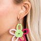 Paparazzi Accessories - Spin a Yarn - Pink Earrinyarfeaturing Kohlrabi, light pink, and Pink Peacock yarn, an oversized flower swings freely from a dainty silver hoop, creating a playful lure. Earring attaches to a standard post fitting. Hoop measures approximately 1/2" in diameter.  Sold as one pair of hoop earrings.