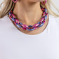 Paparazzi Accessories - Statement Season - Multi Necklace Persian Jewel and Rose Violet concaved hoops gradually increase in size as they elongate towards the middle of the neckline for a colorful combination. Features an adjustable clasp closure.  Sold as one individual necklace. Includes one pair of matching earrings.