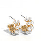 Paparazzi Accessories - White Collar Wardrobe - Gold Eascalloptwo rows of bubbly white pearls stack and form into a scalloped pattern. Daintily curling around the ear, the bubbly effect of the high-sheen gold studs and daintier pearls separating the larger pearls creates a radiant, refined hoop. Earring attaches to a standard post fitting. Hoop measures approximately 1" in diameter.  Sold as one pair of hoop earrings.