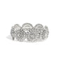 Paparazzi Accessories - Executive Elegance - White Bracelets featuring a wheel motif, concaved silver discs embossed in an explosion of white rhinestones slide along a stretchy band around the wrist for a hint of dazzling refinement.  Sold as one individual bracelet.