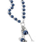 Paparazzi Accessories - White Collar Welcome - Blue Necklaces Montana pearls trickle below the collar attaching to a silver hoop as it nears the center of the chest. Accented with oversized Montana pearls, rhinestone-encrusted beads, faceted clear beads, and strands of silver chains cascade from the bottom of the silver hoop creating a charming, refined display. Features an adjustable clasp closure.  Sold as one individual necklace. Includes one pair of matching earrings.