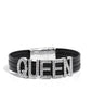 Paparazzi Accessories - Queen of My Life - Black Bracelframfeaturing glistening white rhinestones, silver letter frames forming the word "QUEEN" are threaded along layers of black leather strands around the wrist for a dazzling statement. Features a magnetic closure.  Sold as one individual bracelet.