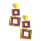 Paparazzi Accessories - Seize the Squares - Multi Earrings rows of dainty tiffany, Pink Peacock, orange, yellow, and purple seed beads adorn the front of a layered square frame at the bottom of a matching rounded bead fitting, creating a blissfully beaded look. Earring attaches to a standard post fitting.  Sold as one pair of post earrings.