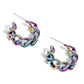 Paparazzi Accessories - Casual Confidence - Multi Hoop Earrings brushed in a oil spill finish, a textured strand of curb chain curls around the ear for an industrially casual look. Earring attaches to a standard post fitting. Hoop measures 1" in diameter.  Sold as one pair of hoop earrings.