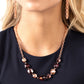 Paparazzi Accessories - Emphatic Edge - Copper Necgeometrset in shiny copper-pronged fittings, glittering geometric copper aurum, topaz, and peachy gem and acrylic shapes delicately coalesce around the collar on a sleek shiny copper chain for an edgy statement. Features an adjustable clasp closure.  Sold as one individual necklace. Includes one pair of matching earrings.  Order date 11/1/23