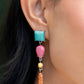 <p>Paparazzi Accessories - Saharan Sabbatical - Blue Earrings featuring square, teardrop, round, and skinny rectangular cuts, marbled turquoise, pink, yellow, and brown stones are encased in pronged silver fittings as they delicately link into a colorfully earthy lure. Earring attaches to a standard post fitting. As the stone elements in this piece are natural, some color variation is normal.</p> <p><i>Sold as one pair of post earrings.</i></p>