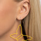 Paparazzi Accessories - Soaring Silhouettes - Yellow Earrings splashed in a High Visibility hue, an oversized butterfly silhouette dangles from the ear, creating a whimsically colorful sight. Earring attaches to a standard fishhook fitting. Sold as one pair of earrings.