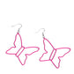 <p>Paparazzi Accessories - Soaring Silhouettes - Pink Butterfly Earrings splashed in a Pink Peacock hue, an oversized butterfly silhouette dangles from the ear, creating a whimsically colorful sight. Earring attaches to a standard fishhook fitting.</p> <p><i>Sold as one pair of earrings.</i></p>