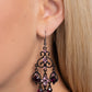 Paparazzi Accessories - Regal Renovation - Purple Earrings an array of amethyst and light amethyst gems decoratively adorn the front of a studded and sleek black frame, while black frame teardrops, featuring the same amethyst and light amethyst gems, drip from the bottom of the frame, creating a whimsical fringe. Earring attaches to a standard fishhook fitting.