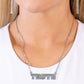Paparazzi Accessories - Truth Trinket - Blue Necklaces encrusted in glassy olive, Montana, aquamarine, and blue iridescent rhinestones, the silver word "TRUTH" connects to a dainty silver chain, creating an inspirational pendant below the collar. Features an adjustable clasp closure. Due to its prismatic palette, color may vary.  Sold as one individual necklace. Includes one pair of matching earrings.