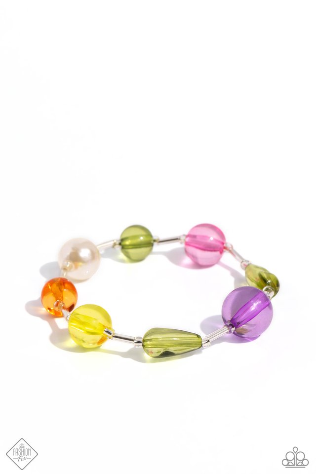 Paparazzi Accessories - Candid Collector - Multi Bracelet infused along a glass rod encased elastic band, a polished collection of multicolored orb-like spheres and glossy&nbsp;white&nbsp;pearls in varying sizes alternate around the wrist for a colorfully refined display.  Fashion Fix October 2023