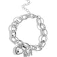 Paparazzi Accessories - Guess Now Its INITIALS - " M" White Bracelets a simple collection of silver charms — including a white rhinestone heart pressed in a silver frame and a sleek letter "M" — dance from a chunky silver chain around the wrist, creating a sentimental fringe. Features an adjustable clasp closure.  Sold as one individual bracelet.