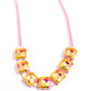 Linked along an electric pink chain, radiant-cut UV yellow gems are pronged in place along the neckline for a splash of dazzling color. Features an adjustable clasp closure.  Sold as one individual necklace. Includes one pair of matching earrings.