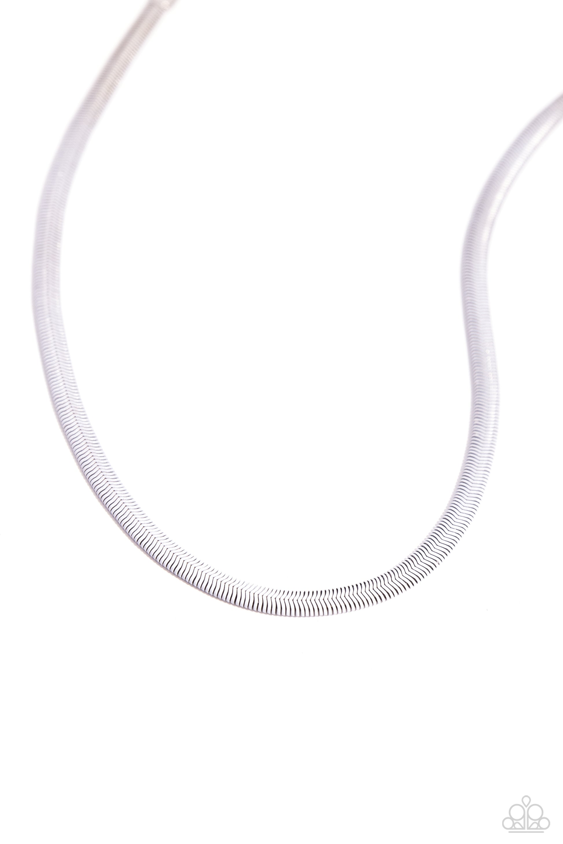 <p>Paparazzi Accessories - Spray Paint Sass - White Necklaces featuring a spray paint effect, a silver snake chain slowly fades from silver to white as it loops around the neckline for a charismatically colorful display. Features an adjustable clasp closure.</p> <p><i>Sold as one individual necklace. Includes one pair of matching earrings.</i></p>