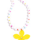 Infused along an invisible string around the neckline, a collection of milky white beads alternates with yellow, Kohlrabi, Pink Peacock, purple, orange, white, and lavender seed beads. Featuring an iridescent rhinestone center and a sapphire rhinestone accent, a yellow acrylic flower dangles from the center of the display for a nostalgic finish. Features an adjustable clasp closure. Due to its prismatic palette, color may vary. Sold as one individual necklace. 