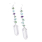 Paparazzi Accessories - Quartz Qualification - Green Earrings chiseled jade, turquoise, and amethyst stones connect down the ear along a silver chain, leading the eye to a clear quartz-like piece at its end for an elegantly earthy lure. Earring attaches to a standard fishhook fitting. As the stone elements in this piece are natural, some color variation is normal. Sold as one pair of earrings.