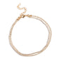 <div class="sku" data-v-510a33b4="">Paparazzi Accessories - Dainty Declaration - Gold Anklets s<span style="font-size: 1rem;">et in gold square fittings, two strands of white rhinestones coalesce around the ankle for a simply shimmering statement. Features an adjustable clasp closure.</span></div> <div class="description" data-v-510a33b4=""> <p><i>Sold as one individual anklet.</i></p> </div>