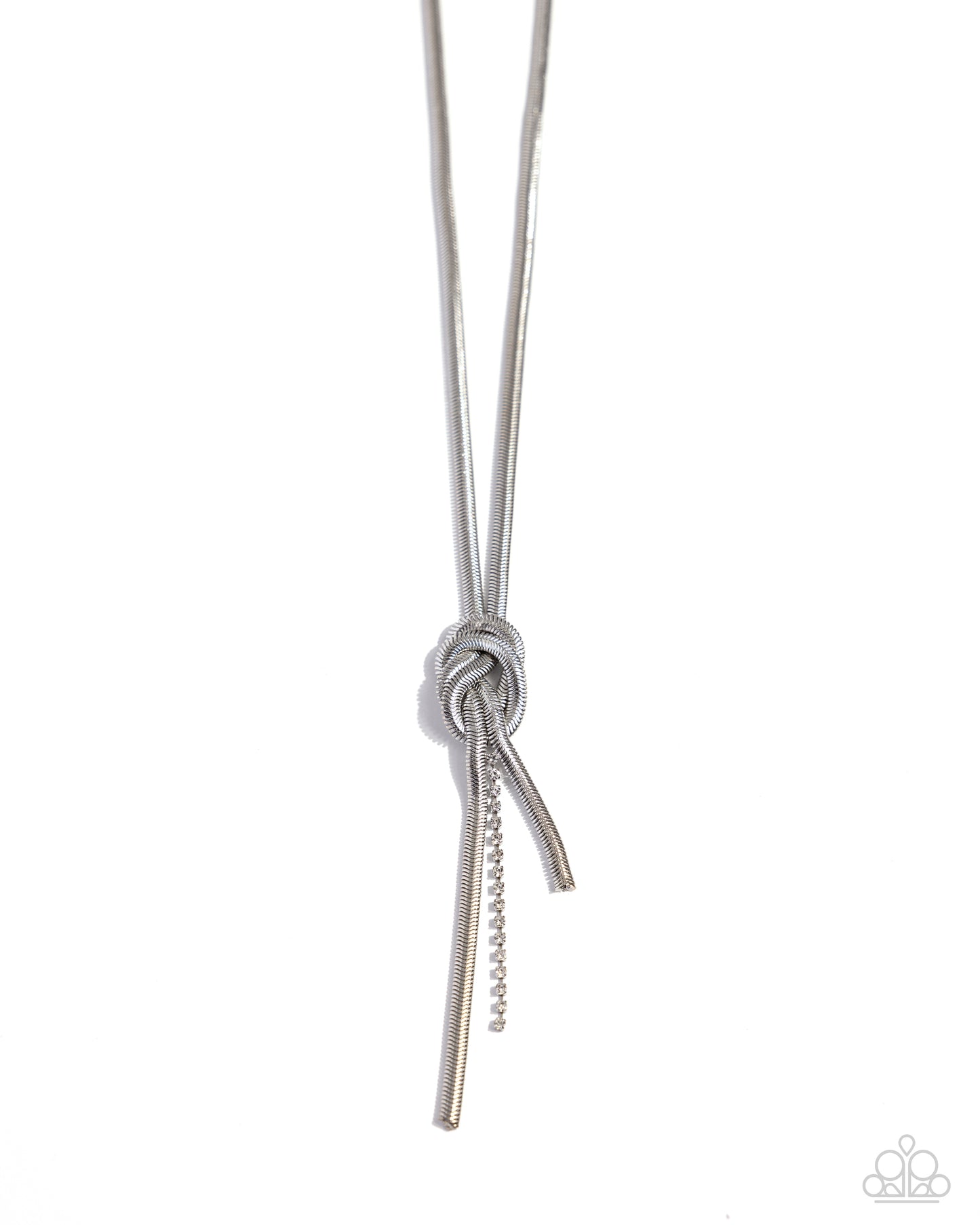 <p data-mce-fragment="1">Paparazzi Accessories - Knotted Keeper - White Necklaces an edgy collection of silver snake chains knot into an intense fringe, creating a bold industrial look. A dainty strand of white rhinestones emerges from the knot for a surprising hint of shimmery movement. Features an adjustable clasp closure.</p> <p data-mce-fragment="1"><i data-mce-fragment="1">Sold as one individual necklace. Includes one pair of matching earrings.</i></p>
