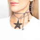 Paparazzi Accessories - Starfish Sentiment - Silver Necklaces infused with silver beaded and studded oversized starfish accents, a lengthened strip of gray suede double wraps around the neck, creating a layered choker necklace. Two whimsical silver starfish charms swing from the ends as a silver bead slides up and down the suede strands, adjusting the length of the coastal piece.  Sold as one individual necklace. Includes one pair of matching earrings.