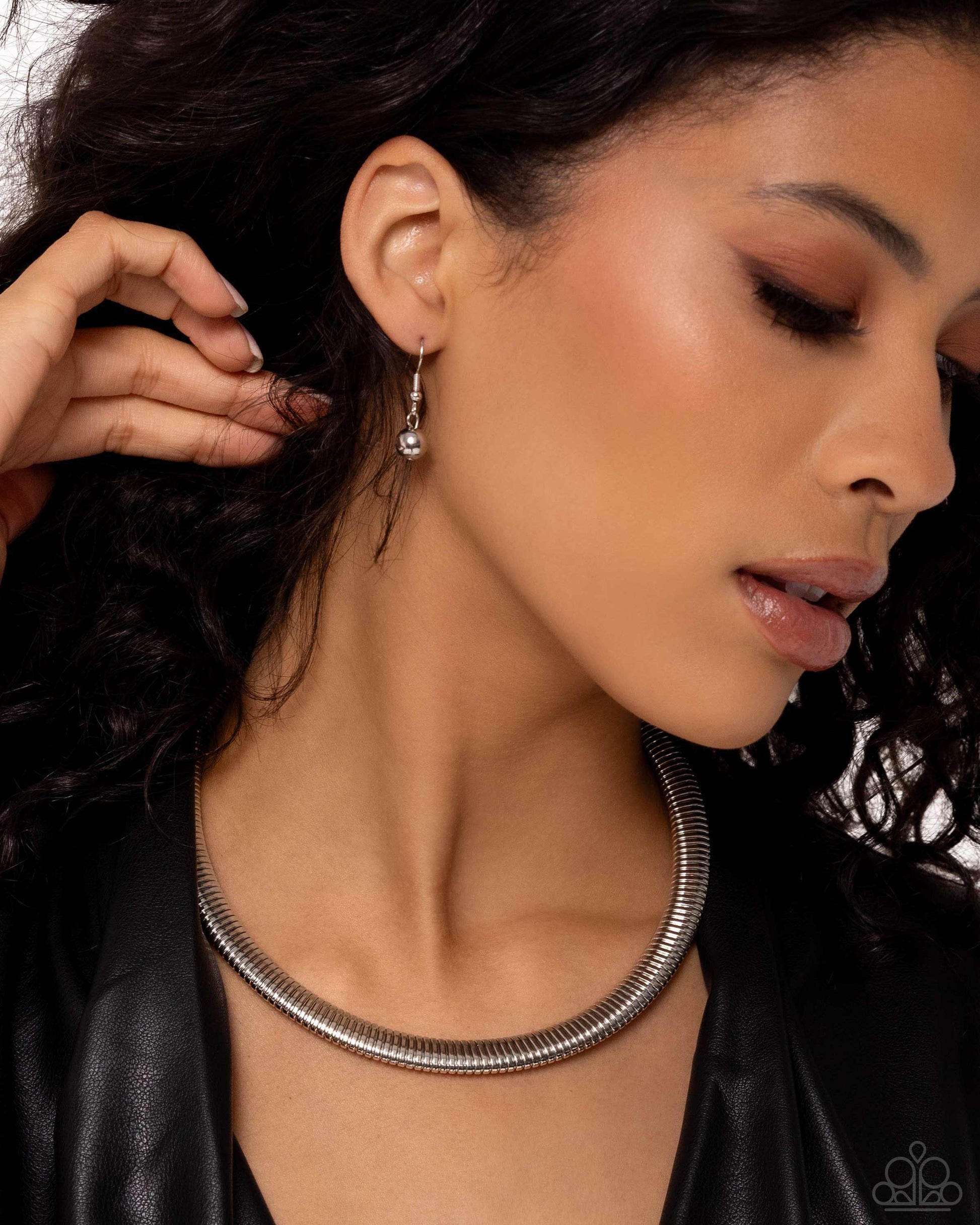 Paparazzi Accessories - Choker of the Century - Silver Necklaces a&nbsp;thick silver herringbone chain loops around the collar for a stunning, stackable display. Features an adjustable clasp closure.  Sold as one individual choker necklace. Includes one pair of matching earrings.