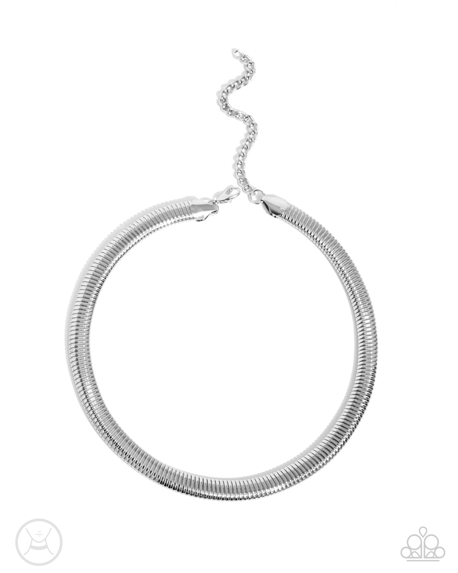 Paparazzi Accessories - Choker of the Century - Silver Necklaces a&nbsp;thick silver herringbone chain loops around the collar for a stunning, stackable display. Features an adjustable clasp closure.  Sold as one individual choker necklace. Includes one pair of matching earrings.