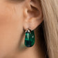 Connected to a silver cap fitting, a transparent, abstract mint hoop curls around the ear for a chic clear look. Earring attaches to a standard post fitting. Hoop measures approximately 1" in diameter.  Sold as one pair of hoop earrings.