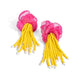 Paparazzi Accessories - Cinderella Charisma - Multi Earrings a dainty, hot pink tulle ribbon arranges into a beautiful floral centerpiece, giving way to copious strands of bright yellow seed beads for a fairytale-inspired look. Bright white seed beads cap each end of the yellow beaded strands for a final flourish of color. Earring attaches to a standard post fitting.  Sold as one pair of post earrings.