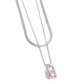 <p data-mce-fragment="1">Pressed in a silver padlock pendant, a square pink gem glistens and glides along a dainty silver ball chain. Layered above the gritty glittery display, a silver herringbone chain creates additional edge and detail. Features an adjustable clasp closure.</p> <p data-mce-fragment="1"><i data-mce-fragment="1">Sold as one individual necklace. Includes one pair of matching earrings.</i></p> <p data-mce-fragment="1"><i data-mce-fragment="1">Order date 4/20/24</i></p>