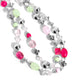 Paparazzi Accessories - Playful Past - Pink Necklaces featuring a variety of opacities, a collection of Pink Peacock, light pink, and Mint beads join various textured silver beads and faceted iridescent beads along the neckline in two layers for a playfully, colorful look. Features an adjustable clasp closure. Due to its prismatic palette, color may vary.  Sold as one individual necklace. Includes one pair of matching earrings.